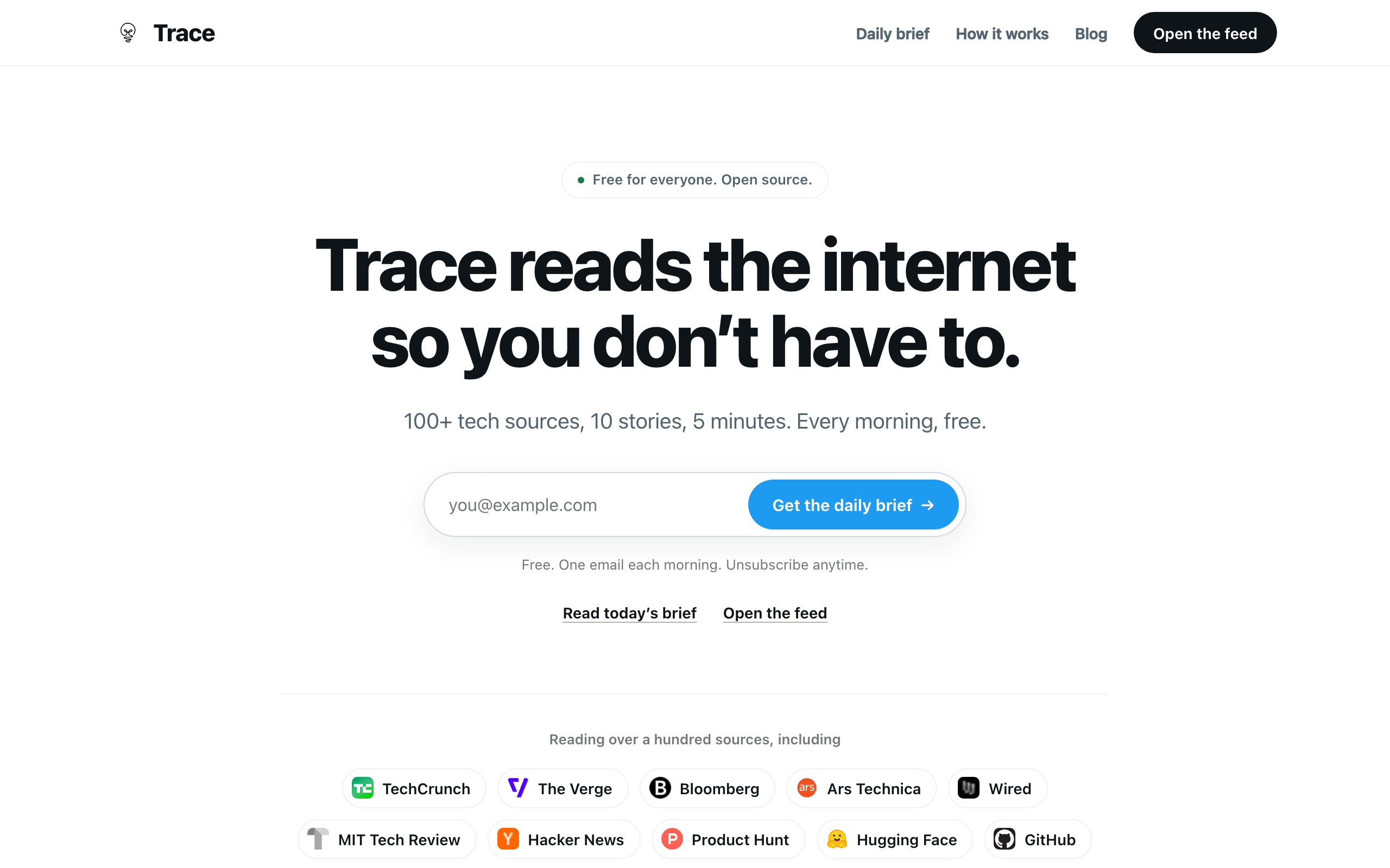Trace landing page
