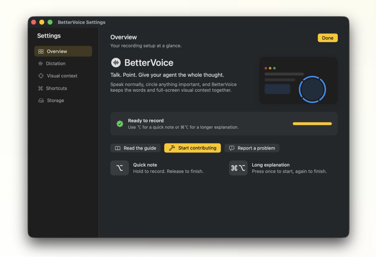 BetterVoice settings overview